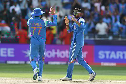 CT 2025 IND vs AUS semifinal: India's Axar Patel celebrates the dismissal of Australia's Glenn Maxwell