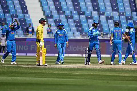 CT 2025 IND vs AUS semifinal: Rohit Sharma gestures to ask for a review for the wicket of Australia's Cooper Connolly