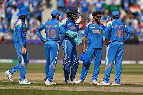 CT 2025 IND vs AUS semifinal: Ravindra Jadeja celebrates after the dismissal of Australia's Josh Inglis