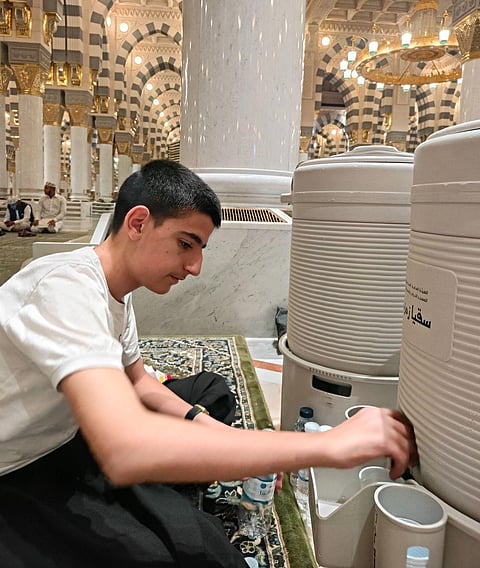 Zamzam water in the serene halls of Masjid an-Nabawi
