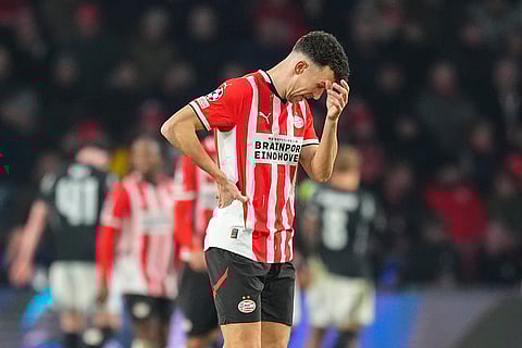 UCL 2024-25 Round Of 16 First leg, PSV vs ARS: Ivan Perisic reacts after arsenal scored the sixth goal