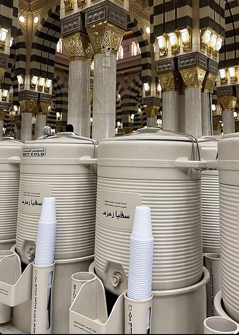 Zamzam water containers for worshippers Inside the Masjid an-Nabawi