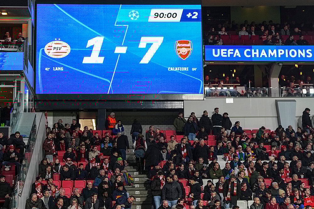 | Photo: AP/Peter Dejong : UCL 2024-25 Round Of 16 First leg: PSV Eindhoven Vs Arsenal