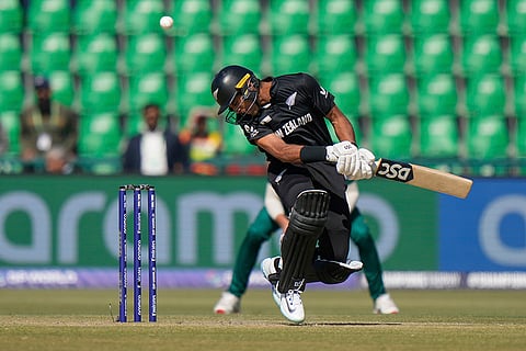 CT 2025, SA vs NZ Semifinal: New Zealand's Rachin Ravindra bends to avoid a rising delivery