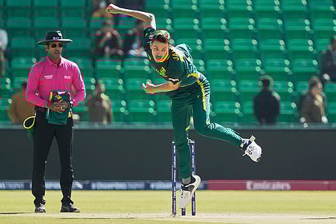 CT 2025, SA vs NZ Semifinal: South Africa's Marco Jansen bowls a delivery