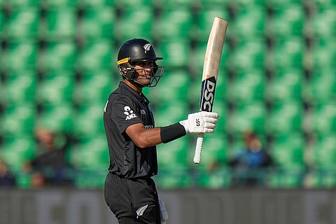 CT 2025, SA vs NZ Semifinal: New Zealand's Rachin Ravindra celebrates after scoring fifty runs