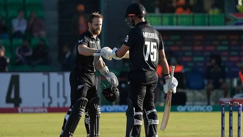 New Zealands Kane Williamson, left, celebrates. AP Photo
