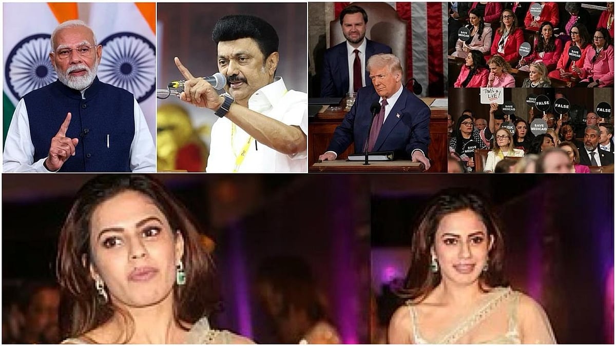 AP/PTI : News Wrap (Clockwise): MK Stalin's all-party meet, Trump's address, Kannada acress gold smuggling
