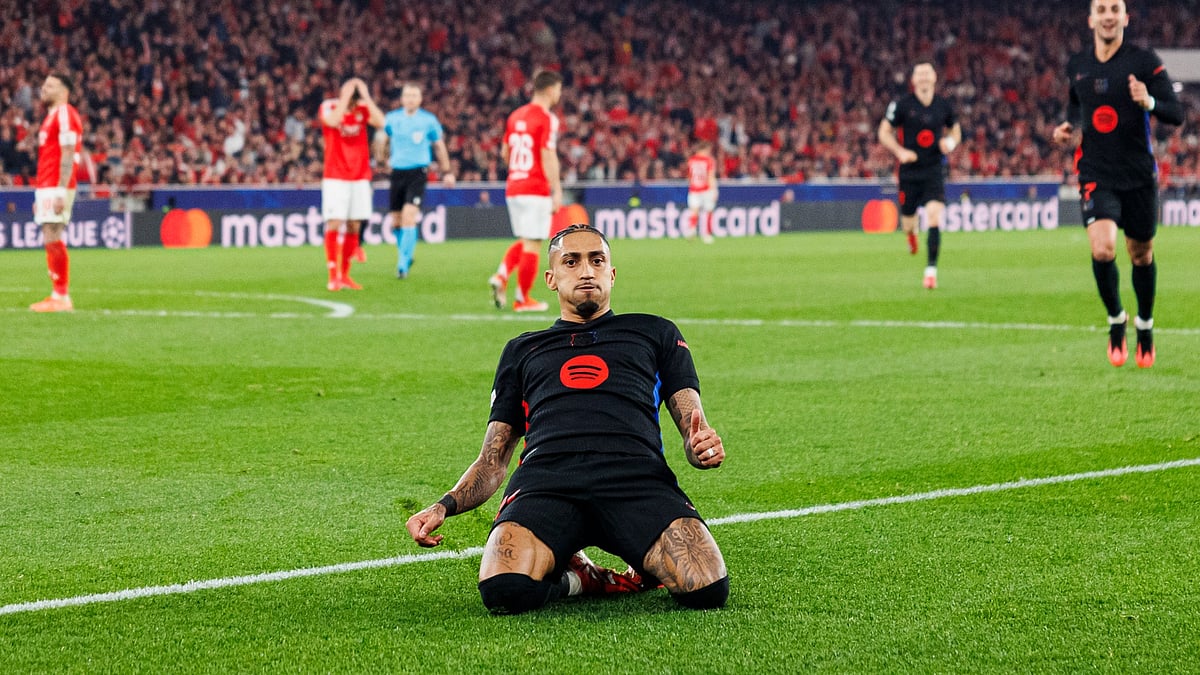Barcelona player Raphinha during the UEFA Champions League match against Benfica. - null