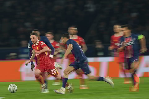 UCL round of 16 first leg, PSG vs LFC: Liverpool's Diogo Jota runs with the ball
