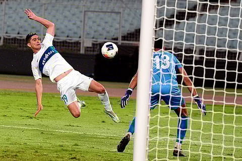 2024–25 AFC Challenge League, East Bengal vs Arkadag: Akmamedov Begench of FC Arkadag attempts to score a goal