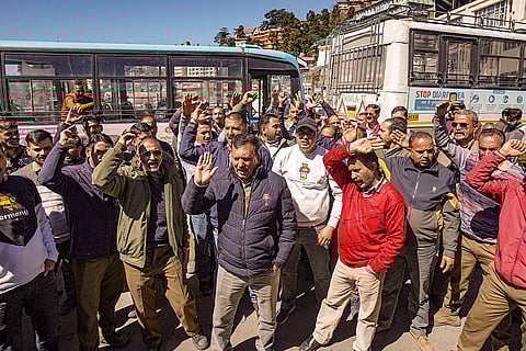 Drivers and conductors protest in Shimla
