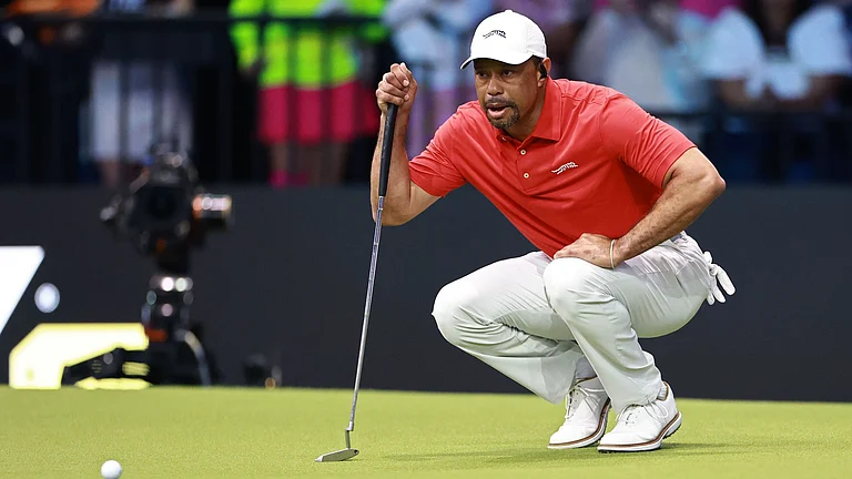 Woods competes at the TGL for the Jupiter Links. - null