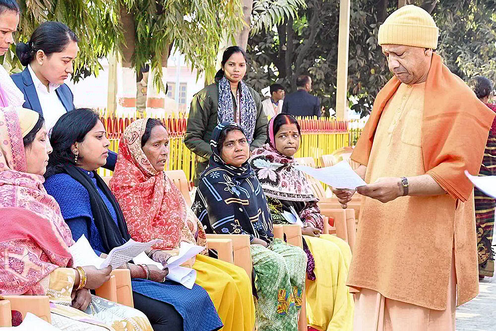 | Photo: @myogioffice via PTI : Yogi Adityanath at Janta Darshan