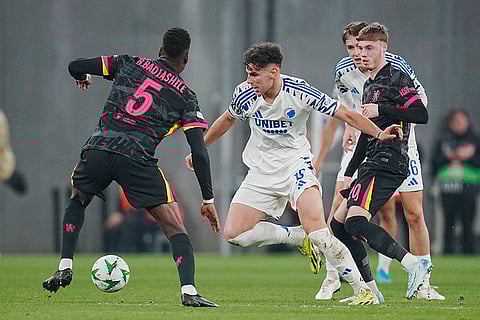 UEFA Conference League: Copenhagen's Amin Chiakha in action with Chelsea's Benoit Badiashile and Cole Palmer
