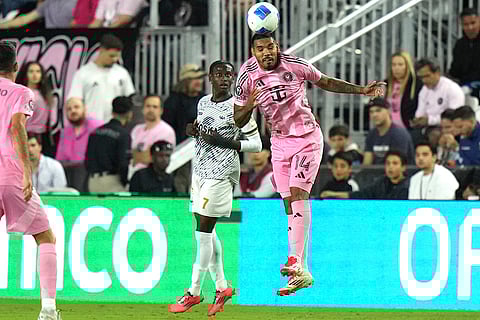 CONCACAF Champions Cup: Inter Miami defender David Martínez (14) heads the ball