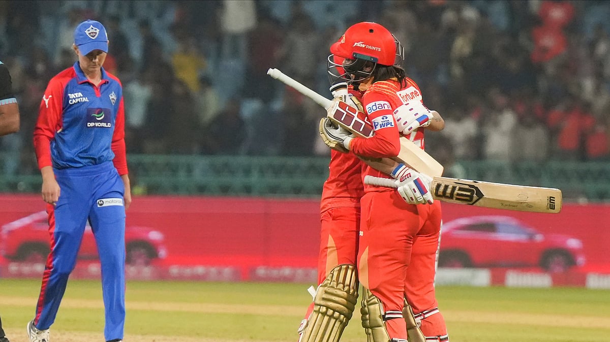 (PTI Photo/Nand Kumar)
 : Lucknow: Gujarat Giants' batters Harleen Deol and Kashvee Gautam celebrate after winning their Women's Premier League (WPL) 2025 cricket match against Delhi Capitals, at Ekana Cricket Stadium, in Lucknow, Friday, March 7, 2025. 