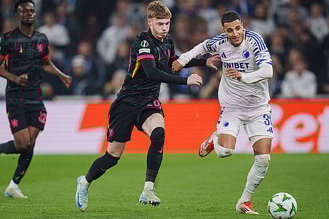 UEFA Conference League: Copenhagen's Elias Achouri and Chelsea's Cole Palmer in action