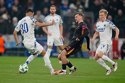 UEFA Conference League: Chelsea's Kiernan Dewsbury-Hall challenged by Copenhagen's Elias Achouri and Birger Meling