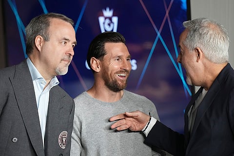 CONCACAF Champions Cup: Jose Mas, left, and Jorge Mas, right, talk with Lionel Messi
