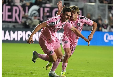 CONCACAF Champions Cup: Inter Miami forward Tadeo Allende, left, celebrates after scoring a goal