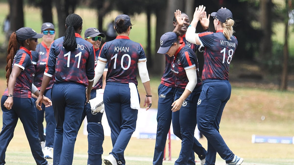 X/CricketNep : Namibia celebrate a Nepal wicket during the match in Entebbe, Uganda.