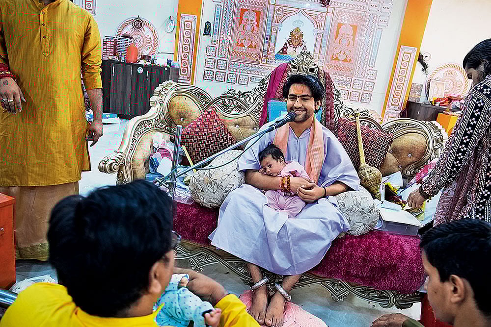 | Photo: Vikram Sharma : Blind Faith: Bageshwar Baba addresses his disciples at a public ‘darbar’ organised at Bageshwar Dham