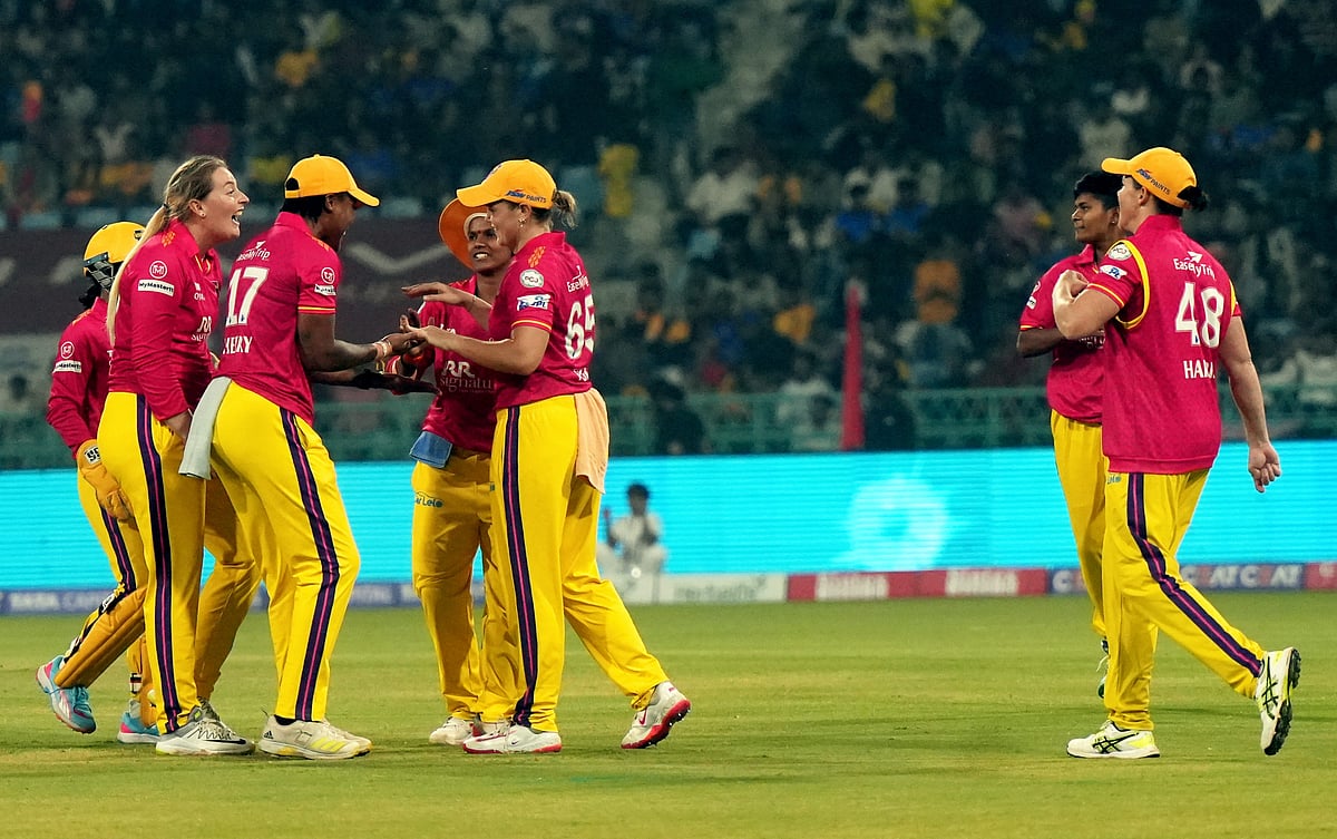 (PTI Photo/Nand Kumar)  : Lucknow: UP Warriorz Women players celebrate a wicket during the WPL match between Royal Challengers Bengaluru Women and UP Warriorz Women at the Ekana Stadium in Lucknow, Saturday, March 8, 2025. 