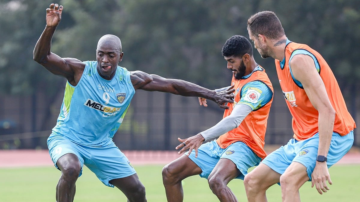 Special Arrangement : Chennaiyin FC players in training ahead of the final clash with Jamshedpur FC.