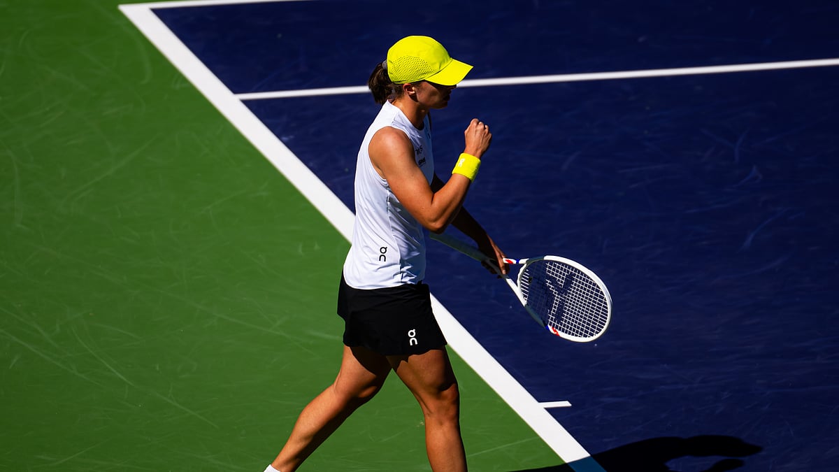 Iga Swiatek celebrates her win over  Dayana Yastremska at Indian Wells