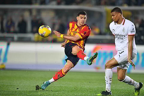 Serie A, US Lecce vsAC Milan: Lecce's Nikola Krstovic in action