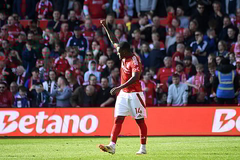 EPL 2024-25, Forest Vs Man City: Nottingham Forest's Callum Hudson-Odoi celebrates scoring his side's opening goal