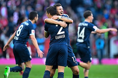 Bundesliga, Bayern Munich and VfL Bochum: Bochum's players celebrate after the match