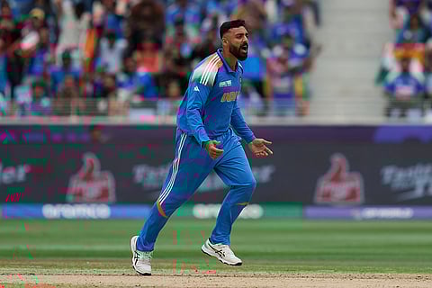 CT 2025, IND vs NZ final: India's Varun Chakravarthy celebrates the dismissal of New Zealand's Will Young