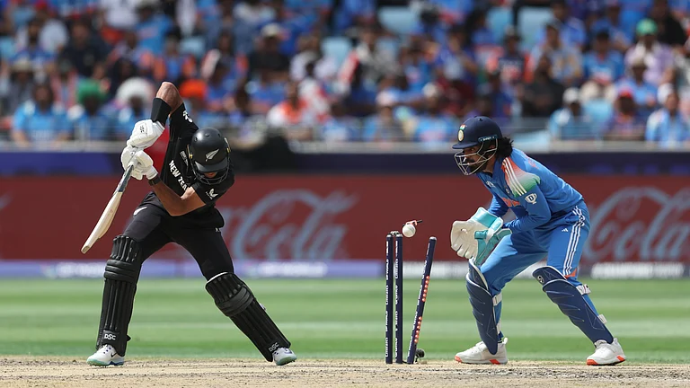 Rachin Ravindra getting bowled by Kuldeep Yadav. - X/BCCI