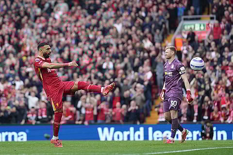 EPL 2024-25, Liverpool vs Southampton: Liverpool's Mohamed Salah celebrates after scoring his side's third goal