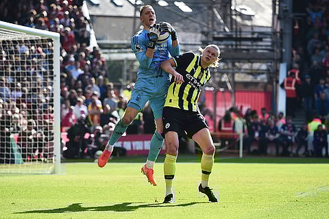 EPL 2024-25, Forest Vs Man City: Nottingham Forest's goalkeeper Matz Sels, left, catches the ball