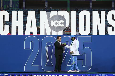 CT 2025, IND vs NZ final: India's captain Rohit Sharma receives the winners trophy