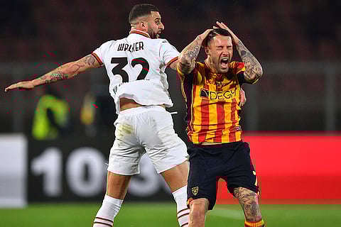 Serie A, US Lecce vsAC Milan: Lecce's Tete Morente and AC Milan's Kyle Walker in action