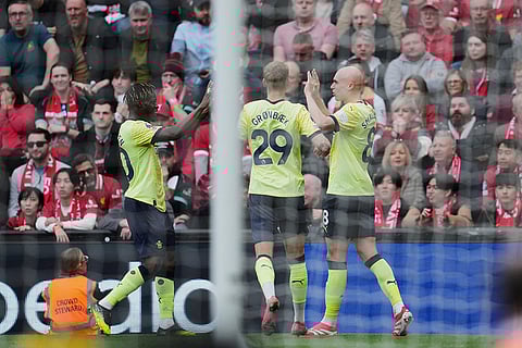EPL 2024-25, Liverpool vs Southampton: Southampton's Will Smallbone celebrates after scoring his side's opening goal