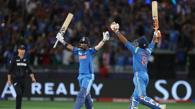 KL Rahul Ravindra Jadeja celebrate India win Champions Trophy 2025 ap photo