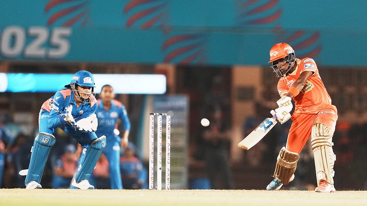 PTI : Gujarat Giants Bharti Fulmali plays a shot during the Women's Premier League (WPL) 2025 cricket match between Gujarat Giants and Mumbai Indians, in Mumbai, Monday, March 10, 2025.