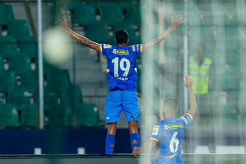 ISL 2024-25, CFC vs JFC: Irfan Yadwad of Chennaiyin FC celebrates his second goal