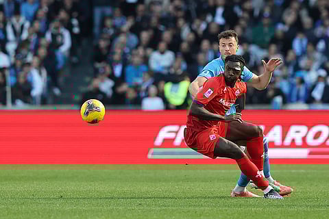 Serie A, Napoli and Fiorentina: Fiorentina's Moise Kean and Napoli's Amir Rrahmani in action