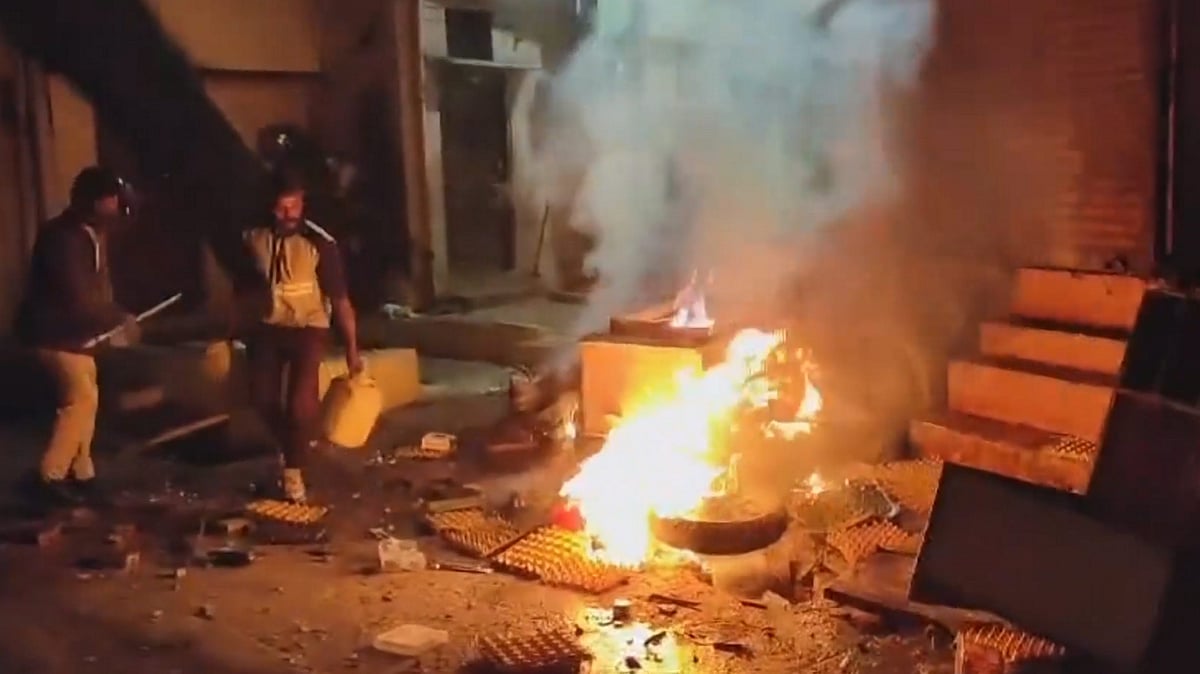 PTI : Damages after clashes that broke out during a rally celebrating the Indian team's victory over New Zealand in the Champions Trophy final, in Mhow, Uttar Pradesh, Sunday, March 9, 2025