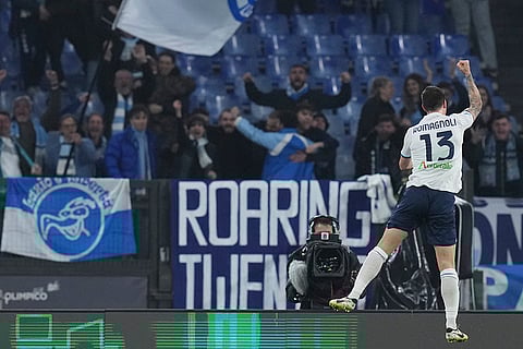Serie A 2024-25, Lazio vs Udinese: Lazio's Alessio Romagnoli celebrates after scoring a goal