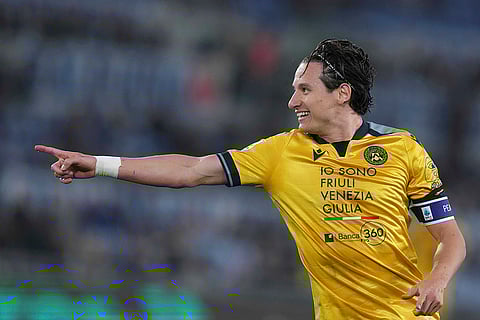 Serie A 2024-25, Lazio vs Udinese: Udinese's Florian Thauvin celebrates after scoring the opening goal