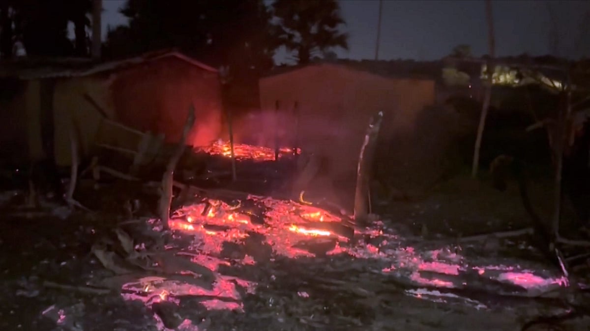 Makeshift tent on fire