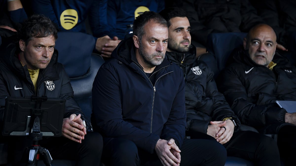 Hansi Flick during Barcelona's Champions League win over Benfica