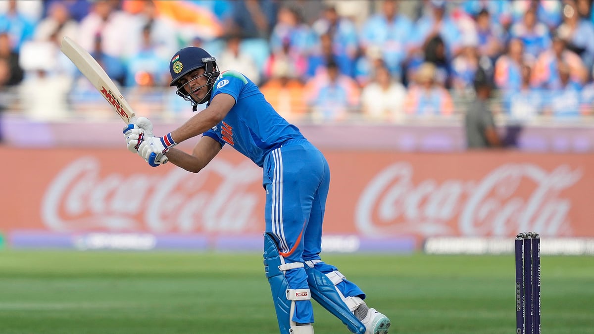 AP Photo/Altaf Qadri : India's Shubman Gill plays a shot during the ICC Champions Trophy final cricket match between India and New Zealand at Dubai International Cricket Stadium in Dubai.